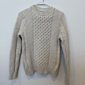 Fisherman-style Heritage Crewneck Chunky Sweater Cotton/Wool/Nylon‎ Small Cream